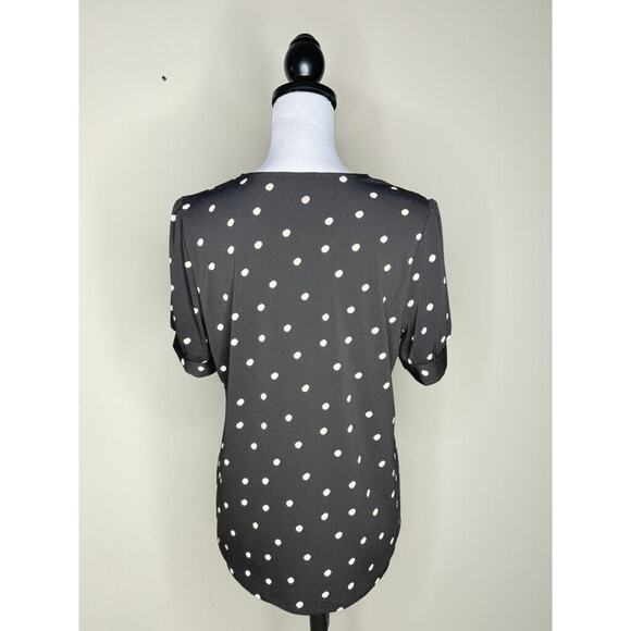Adrianna Papell Black White Polka Dot Plus Size Medium Top Short Sleeve V Neck - Picture 4 of 6